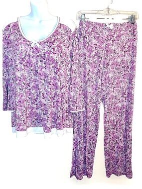 💐SIMPLY VERA💐 2-PC 3/4 SLEEVE SMOCK TOP & LONG PANT + BOWS PAJAMA SET🎀